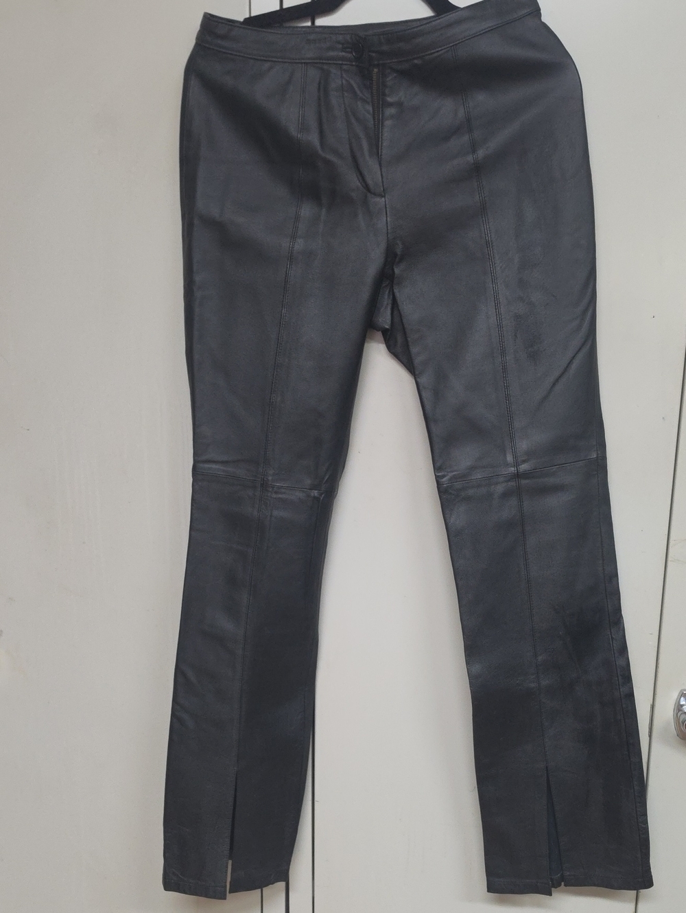 Women's Black Leather Straight-Leg Pants